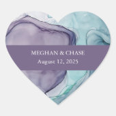 梅モダン紫ティール（緑がかった色）アルコールインクズ結婚ーズ ハートシール (正面)