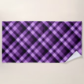 梅モダン紫色の格子模様ビーチタオル ビーチタオル (正面)