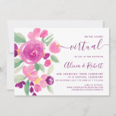梅モダン紫色の水彩仮想結婚色 招待状 (正面)