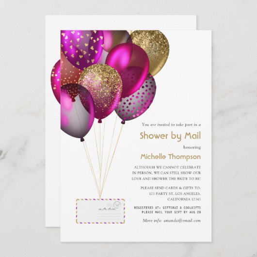 梅及び金ゴールドベビー又はブライダルシャワー別郵便 招待状 (正面/裏面)