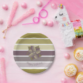 梅及び金ゴールドワイドストライプ ペーパープレート (パーティー)