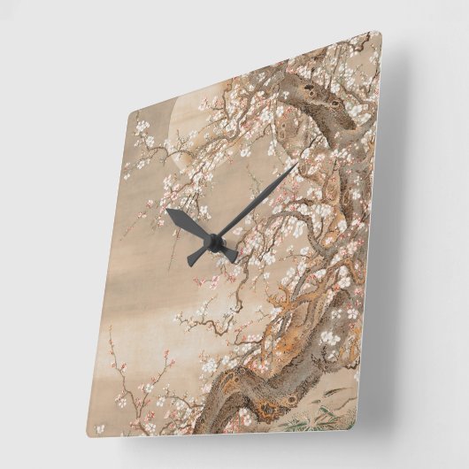 梅日本の花 スクエア壁時計 (傾斜)