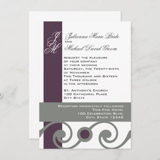 梅灰色巻 招待状 (正面/裏面)