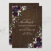 梅素朴紫色の水彩大理石秋 招待状 (正面/裏面)