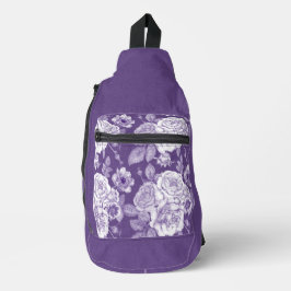 梅紫と白手描き花 スリングバッグ