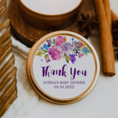 梅紫ピンクと青の花ありがとうございました ラウンドシール