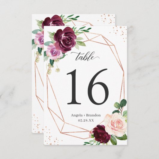 梅紫フローラ幾何結婚表番号 出欠カード (正面/裏面)