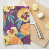梅紫色のパンジー キッチンタオル (四つ折り)