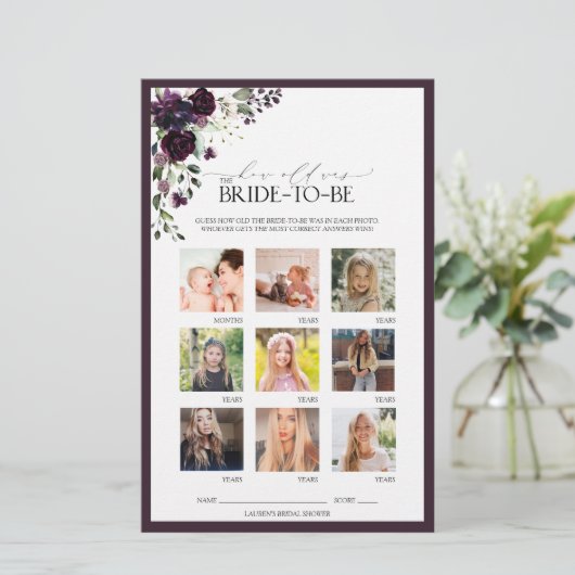 梅紫色の水彩フローラブライダルシャワーゲーム (スタンド正面)