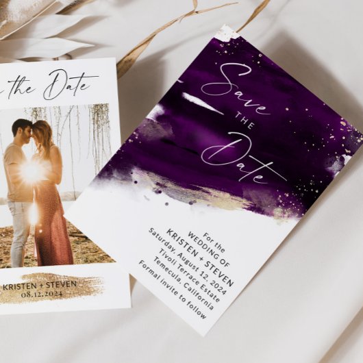 梅紫色の水彩保存日 招待状