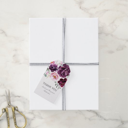 梅紫色の水彩花ぼほエレガントう ギフトタグ (より糸付き)