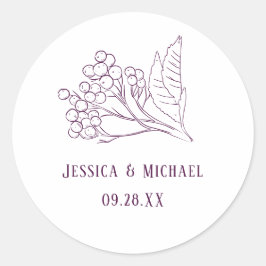 梅紫色の繊細な葉の輪郭エレガントな結婚式 ラウンドシール