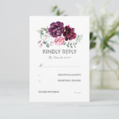 梅紫色の花水彩結婚式RSVPカード 出欠カード (スタンド正面)