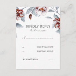 梅紫色の花水彩結婚式RSVPカード 出欠カード