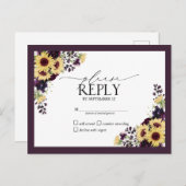 梅紫色ひまわり水彩ウェディングRSVP インビテーションポストカード (正面/裏面)