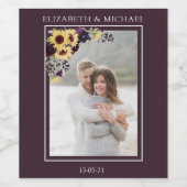 梅紫色ひまわり水彩写真結婚ズ ワインラベル (シングルラベル)