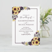 梅紫色ひまわり水彩写真結婚ズ 招待状 (スタンド正面)