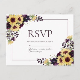 梅紫色ひまわり水彩色なしメニューRSVP インビテーションポストカード