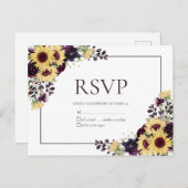 梅紫色ひまわり水彩色なしメニューRSVP インビテーションポストカード (正面/裏面)