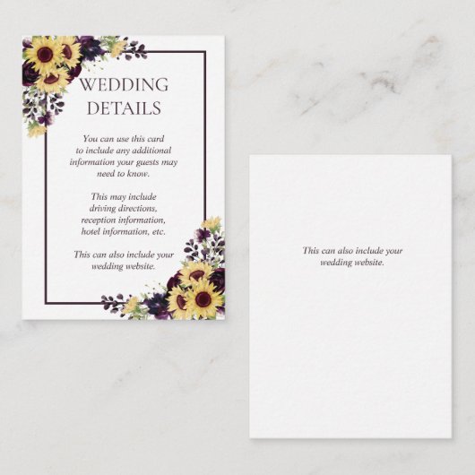 梅紫色ひまわり水彩詳細 エンクロージャーカード (正面/裏面)