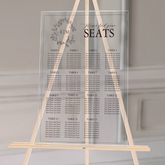 梅紫葉冠モノグラム結婚の座席 アクリルサイン