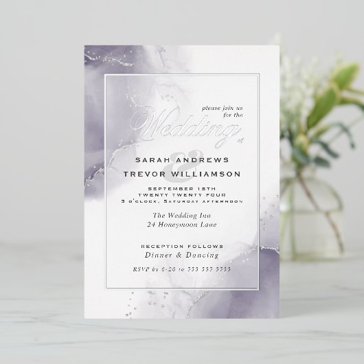 梅結婚銀淡い色の抽象芸術 箔招待状 (立ち正面)