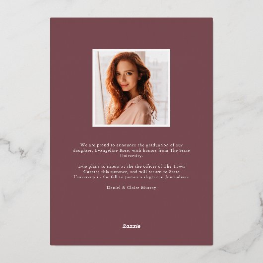 梅花箔の写真卒業発表 箔招待状 (裏面)