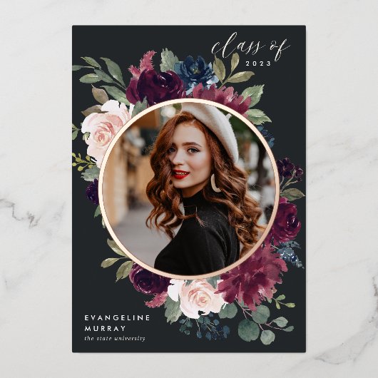 梅花箔の写真卒業発表 箔招待状 (正面)