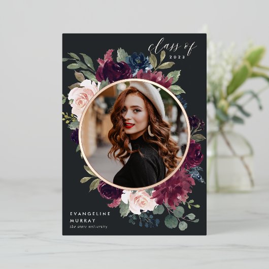 梅花箔の写真卒業発表 箔招待状 (立ち正面)