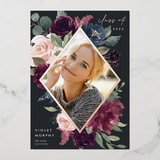 梅花 |フォイルフォト卒業発表 箔招待状 (正面)