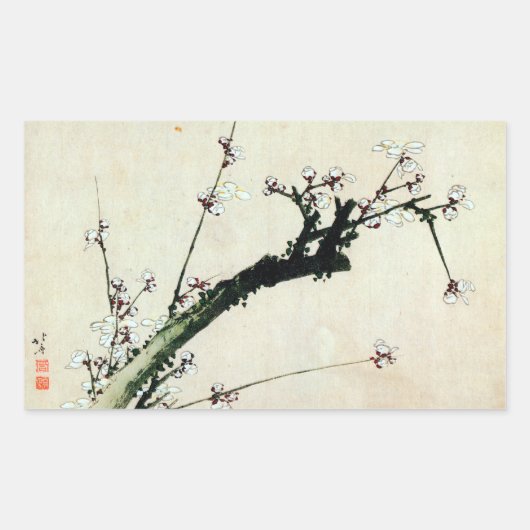梅花,北斎梅，北斎，浮世絵 長方形シール (正面)