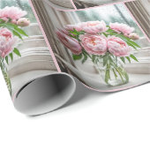 梅雨の窓にピンク色の牡丹の花束 ラッピングペーパー (ロールコーナー)
