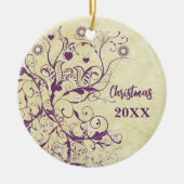 梅鳥の渦巻きクリスマスカップルの写真オーナメント セラミックオーナメント (正面)