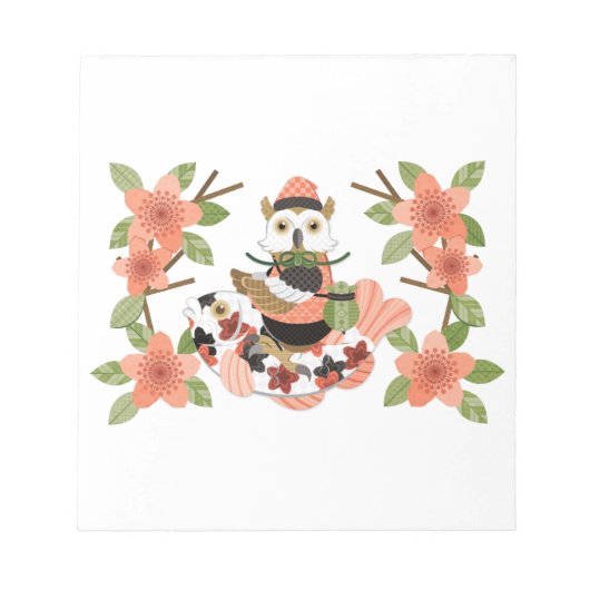 梟と鯉/Anフクロウと鯉 ノートパッド (正面)