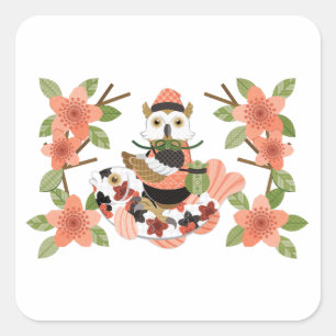 梟と鯉／An owl and a carp スクエアシール