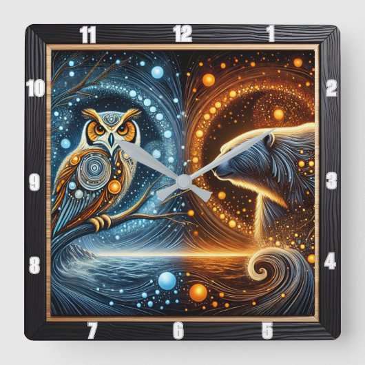 梟はホッキョクグマの強さを感じる スクエア壁時計 (正面)