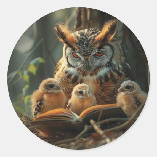 梟は読子どもには本を読む ラウンドシール (正面)
