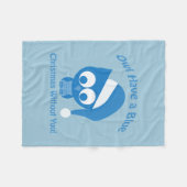 梟は青いクリスマスを持っている フリースブランケット (正面(横))