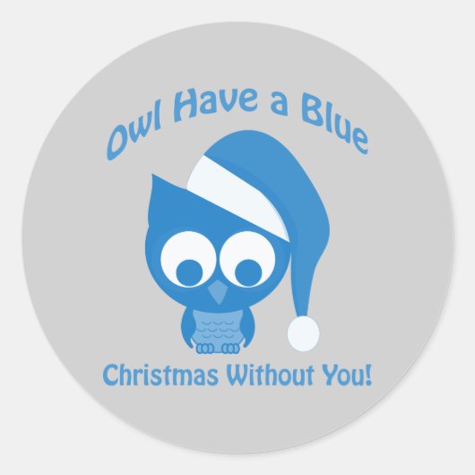 梟は青いクリスマスを持っている ラウンドシール (正面)