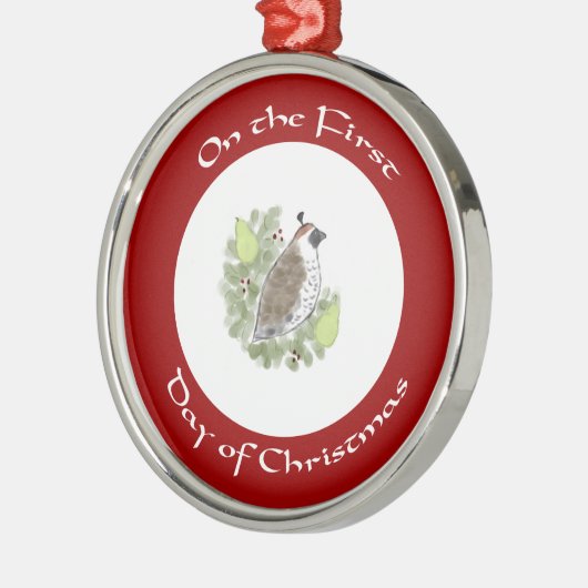 梨とパトリッジのクリスマスオーナメントの最初の日 メタルオーナメント (左)