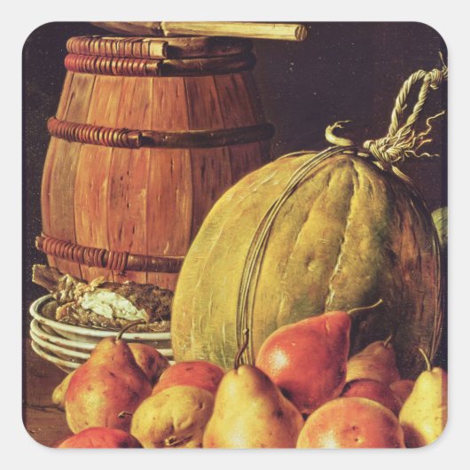 梨とメロンと樽を持つ静物生活 スクエアシール (正面)