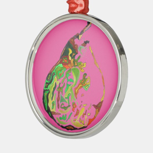 梨のフルーツポップ・アートのアート水の色イラストレーション メタルオーナメント (左)