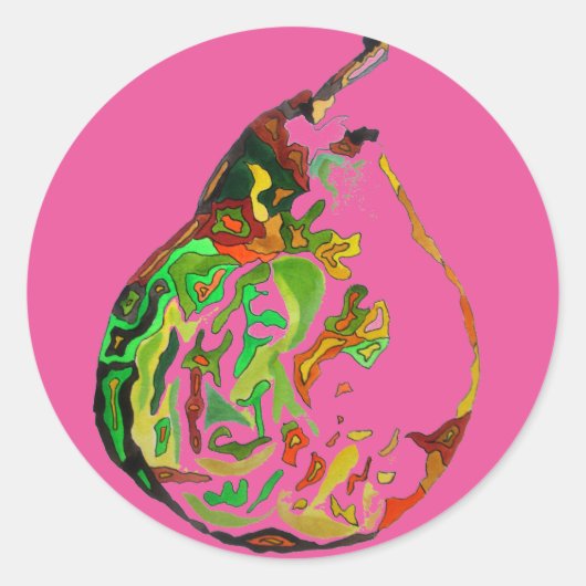梨のフルーツポップ・アートのアート水の色イラストレーション ラウンドシール (正面)