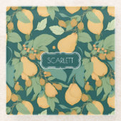 梨のフローラカラフルパタパーソナライズされたーン ガラスコースター (正面)