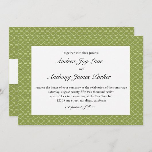 梨のモダン緑の蜂の巣結婚式招待状 招待状 (正面/裏面)