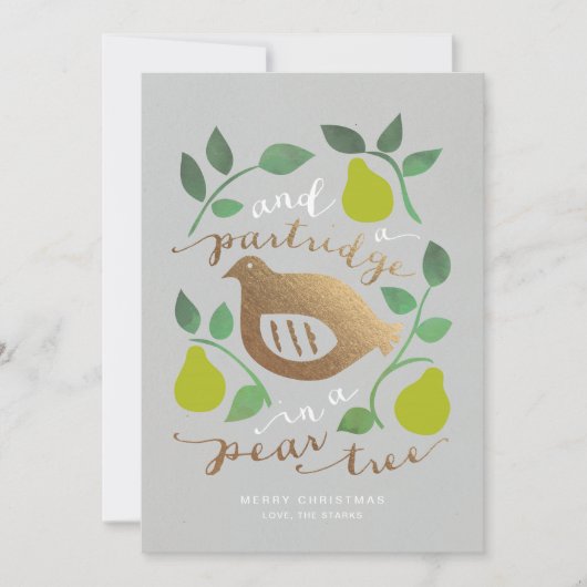 梨の木のキジバトのクリスマスタグカード シーズンカード (正面)