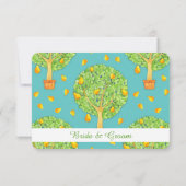 梨の木のティール(緑がかった色)結婚披露宴招待状挿入 招待状 (裏面)