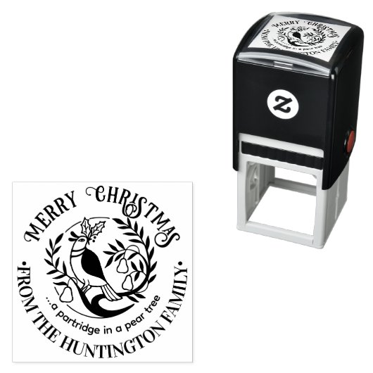 梨の木のパトリッジのメリークリスマスの名前#2 セルフインキングスタンプ (インサイチュ)