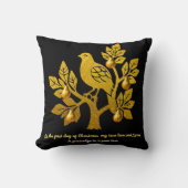 梨の木の中のパトリッジシックな黒い金ゴールドクリスマス クッション (正面)