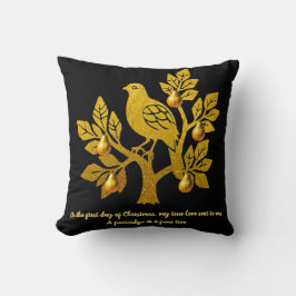 梨の木の中のパトリッジシックな黒い金ゴールドクリスマス クッション